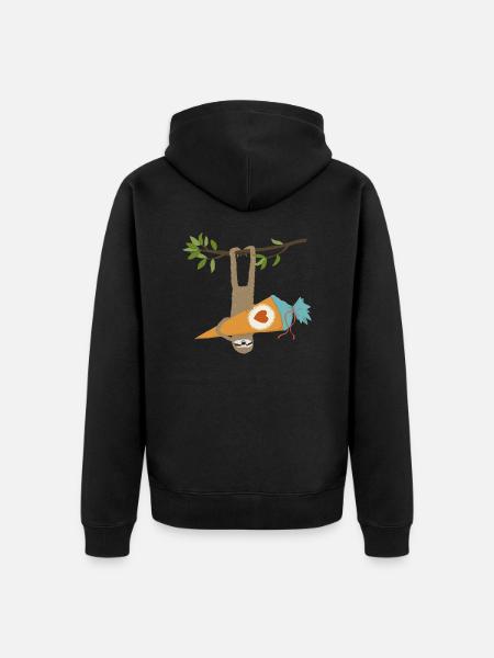 Faultier mit Schultüte - Unisex Premium Bio Zip Hoodie - Schwarz