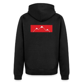 Der Berg ruft! - Mountains, Berge - Unisex Premium Bio Zip Hoodie - Schwarz - Hinten - Nico (187cm)