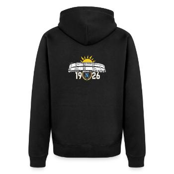 Aufgehende Sonne auf San Paolo Stadium - weiße Version - Unisex Premium Bio Zip Hoodie - Schwarz - Hinten - Nico (187cm)