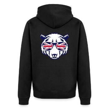 Bärenkopfgläser englische Flagge 2 - Unisex Premium Bio Zip Hoodie - Schwarz - Hinten - Nico (187cm)