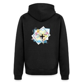 think positive - Unisex Premium Bio Zip Hoodie - Schwarz - Hinten - Nico (187cm)