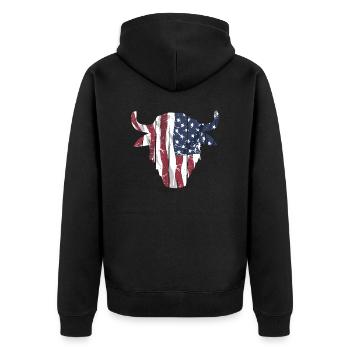Buffalo Skull USA Flag - Unisex Premium Bio Zip Hoodie - Schwarz - Hinten - Nico (187cm)