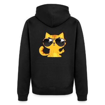 NO. Cat - Sonnenbrille Katze Cool Nein Lustig - Unisex Premium Bio Zip Hoodie - Schwarz - Hinten - Nico (187cm)