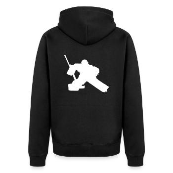 Gardien de but de joueur de hockey sur glace, gardien de but. Hockey sur glace - Veste à capuche bio Premium Unisexe - noir - Dos - Nico (187cm)