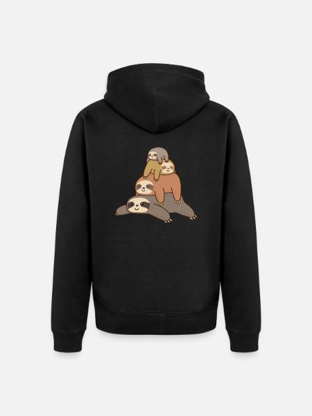 Sloth Lazy Sleeping Hats - Unisex Premium Organic Zip Hoodie - black