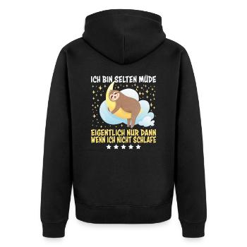 Selten Müde Schlafen Lustige Faultier Sprüche - Unisex Premium Bio Zip Hoodie - Schwarz - Hinten - Nico (187cm)