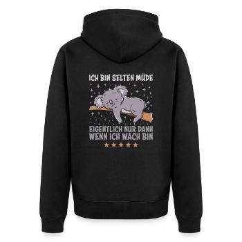 Selten Müde Koala Sarkastische Schlaf Sprüche - Unisex Premium Bio Zip Hoodie - Schwarz - Hinten - Nico (187cm)