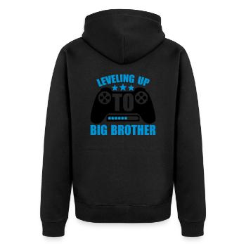 Leveling up big brother - Unisex Premium Bio Zip Hoodie - Schwarz - Hinten - Nico (187cm)