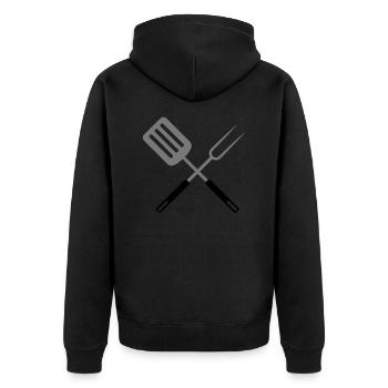 Barbecue Pfannenwender Grillgabel Grillmeister - Unisex Premium Bio Zip Hoodie - Schwarz - Hinten - Nico (187cm)