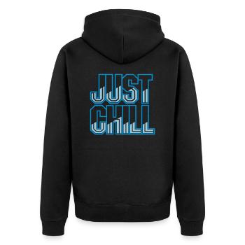 Just Chill Text Logo - Unisex Premium Bio Zip Hoodie - Schwarz - Hinten - Nico (187cm)