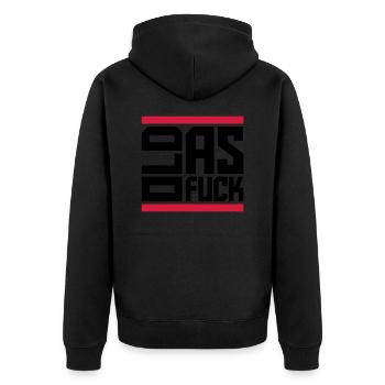 old AF Text Logo - Unisex Premium Organic Zip Hoodie - black - Back - Nico (187cm)