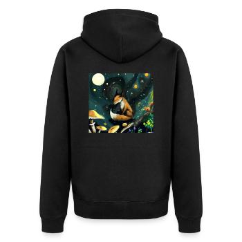 Fuchs in Sternennacht - Unisex Premium Bio Zip Hoodie - Schwarz - Hinten - Nico (187cm)
