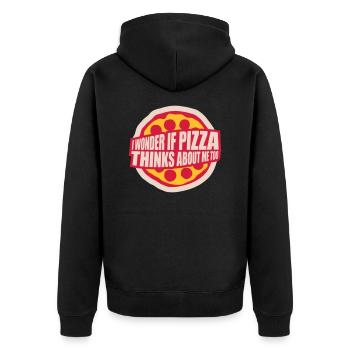 pizza thinks about me - Unisex Premium Bio Zip Hoodie - Schwarz - Hinten - Nico (187cm)