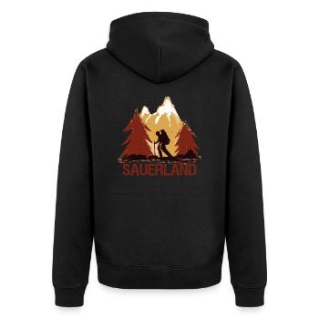 Sauerland Merch | Dorfkind Wandern Wintersport - Unisex Premium Bio Zip Hoodie - Schwarz - Hinten - Nico (187cm)
