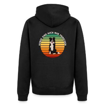 Mignon border collie dans un coucher de soleil rétro - Veste à capuche bio Premium Unisexe - noir - Dos - Nico (187cm)