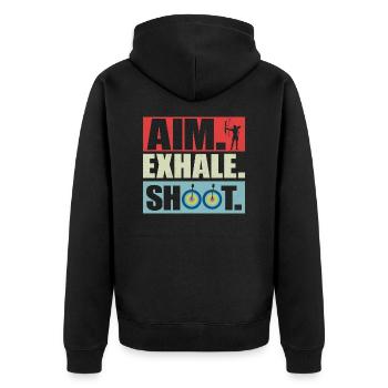 Aim Exhale Shoot. Archery Target Bow & Arrows - Unisex Premium Organic Zip Hoodie - black - Back - Nico (187cm)