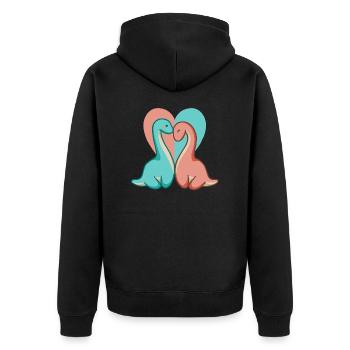 Süßes Dino Paar, Dinosaurier Liebe, Langhals - Unisex Premium Bio Zip Hoodie - Schwarz - Hinten - Nico (187cm)