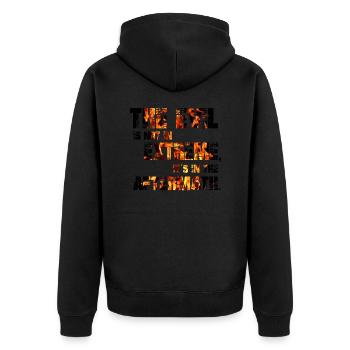 Das Böse ist nicht in Extremen, es liegt in den Nachwirkungen - Unisex Premium Bio Zip Hoodie - Schwarz - Hinten - Nico (187cm)