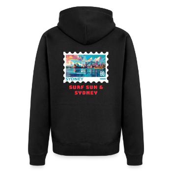 Sydney - Unisex Premium Organic Zip Hoodie - black - Back - Nico (187cm)