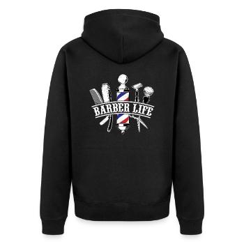 Barber Life Haircutting Beard Barbershop - Unisex Premium Organic Zip Hoodie - black - Back - Nico (187cm)