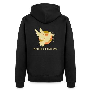 friedenstaube herbstfarben statement frieden - Unisex Premium Bio Zip Hoodie - Schwarz - Hinten - Nico (187cm)