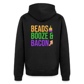 Beads Booze & Bacon Mardi Gras Carnival - Unisex Premium Bio Zip Hoodie - Schwarz - Hinten - Nico (187cm)