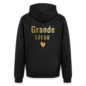 Grande sœur -annonce grossesse - Veste à capuche bio Premium Unisexe - noir - Dos - Nico (187cm)