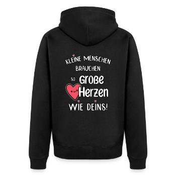 Kleine Menschen brauchen so große Herzen wie Deins - Unisex Premium Bio Zip Hoodie - Schwarz - Hinten - Nico (187cm)