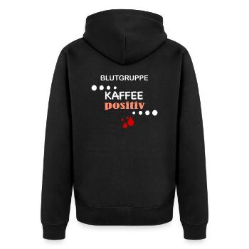 KAFFEEpositiv - Unisex Premium Bio Zip Hoodie - Schwarz - Hinten - Nico (187cm)