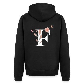 Buchstabe f Wildblumen Aquarelle - Unisex Premium Bio Zip Hoodie - Schwarz - Hinten - Nico (187cm)