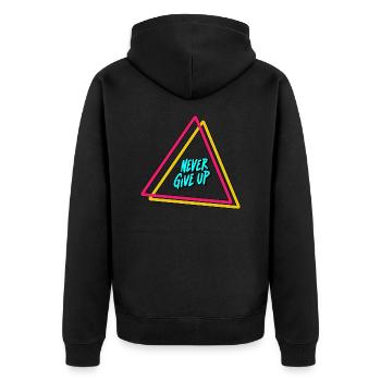 Never give up - Unisex Premium Organic Zip Hoodie - black - Back - Nico (187cm)
