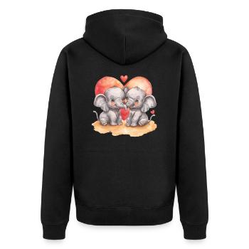 Two Cartoon Elephants In Love With Heart - Unisex Premium Organic Zip Hoodie - black - Back - Nico (187cm)