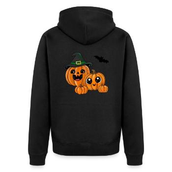 Halloween Kürbisse - Unisex Premium Bio Zip Hoodie - Schwarz - Hinten - Nico (187cm)