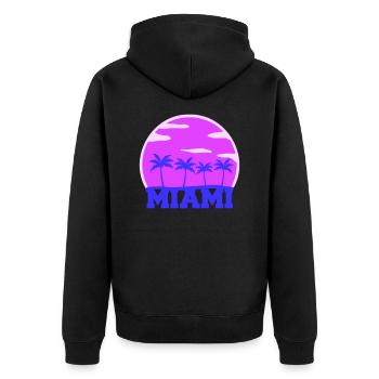 Miami USA Palmen Strand Sonne Amerika Florida Logo - Unisex Premium Bio Zip Hoodie - Schwarz - Hinten - Nico (187cm)