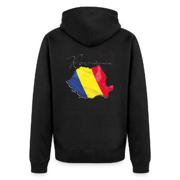 Drapeau de la Roumanie sur la carte de la Roumanie RO - Veste à capuche bio Premium Unisexe - noir - Dos - Nico (187cm)
