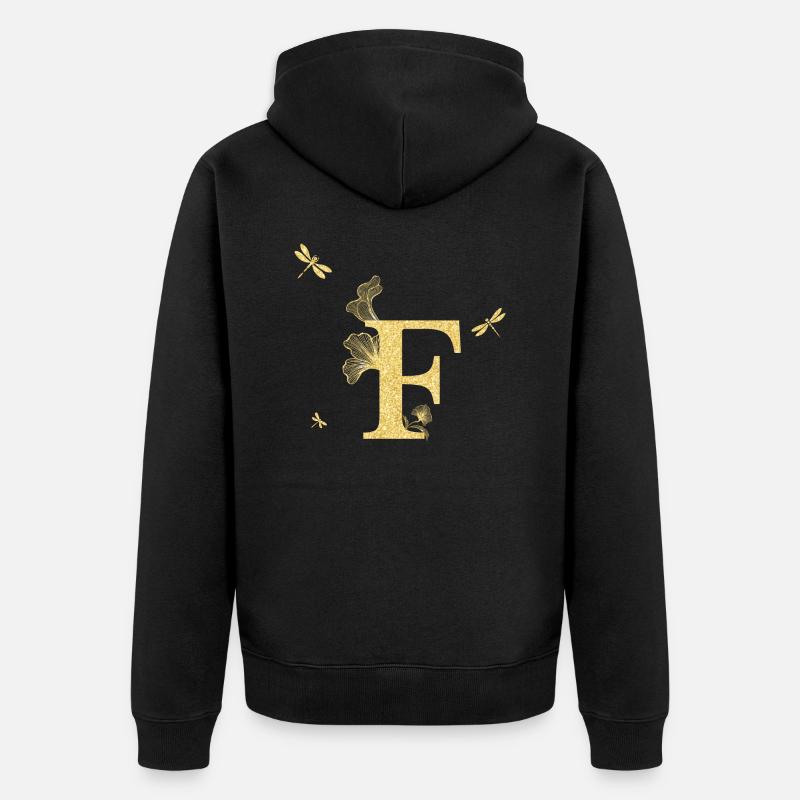 Buchstabe f Goldene Glitzerlibelle - Geschenkidee - Unisex Premium Bio Zip Hoodie - Schwarz