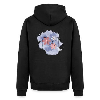 🌸 Floral Camera - Watercolor Aesthetic Photograph - Unisex Premium Organic Zip Hoodie - black - Back - Nico (187cm)