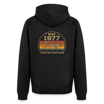 Don de mai Mai 1977 Jubilé Mai 1977 Mai 1977 - Veste à capuche bio Premium Unisexe - noir - Dos - Nico (187cm)