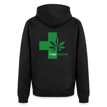 Cannabis Medizin Heilung - Unisex Premium Bio Zip Hoodie - Schwarz - Hinten - Nico (187cm)