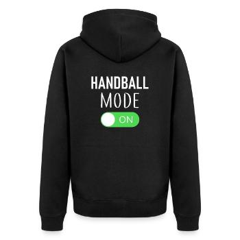 Handball Mode On - Unisex Premium Bio Zip Hoodie - Schwarz - Hinten - Nico (187cm)
