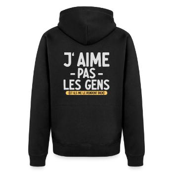 J’aime pas les gens T-shirt drôle français - Veste à capuche bio Premium Unisexe - noir - Dos - Nico (187cm)