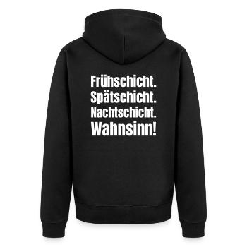 Quart de travail matinal. Équipe tardive, équipe de nuit. Folie! - Veste à capuche bio Premium Unisexe - noir - Dos - Nico (187cm)