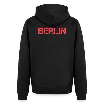 Berlin - Unisex Premium Bio Zip Hoodie - Schwarz - Hinten - Nico (187cm)