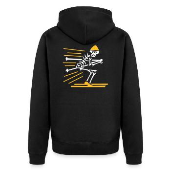 Skelett Skifahrer zweifarbig - Unisex Premium Bio Zip Hoodie - Schwarz - Hinten - Nico (187cm)