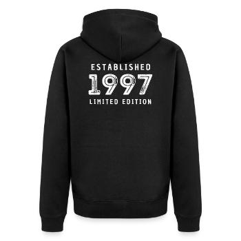 CRÉATION EN ÉDITION LIMITÉE EN 1997 - Veste à capuche bio Premium Unisexe - noir - Dos - Nico (187cm)