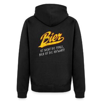Bier ist nicht die Frage - Bier ist die Antwort - Unisex Premium Bio Zip Hoodie - Schwarz - Hinten - Nico (187cm)
