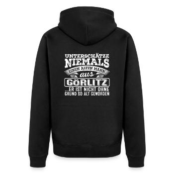 Der alte Mann aus GÖRLITZ - Unisex Premium Bio Zip Hoodie - Schwarz - Hinten - Nico (187cm)