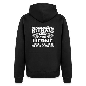 Der alte Mann aus HERNE - Unisex Premium Bio Zip Hoodie - Schwarz - Hinten - Nico (187cm)