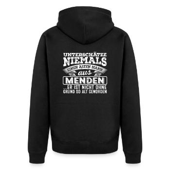 Der alte Mann aus MENDEN - Unisex Premium Bio Zip Hoodie - Schwarz - Hinten - Nico (187cm)