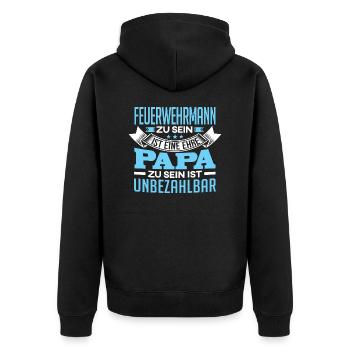 FEUERWEHRMANN und Papa - Unisex Premium Bio Zip Hoodie - Schwarz - Hinten - Nico (187cm)